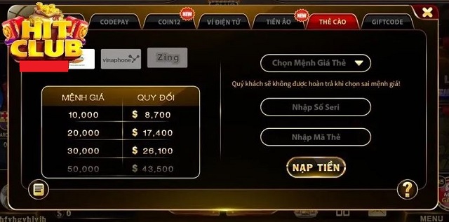 Quy trình nạp tiền Hit Club Quy trình nạp tiền Hit Club